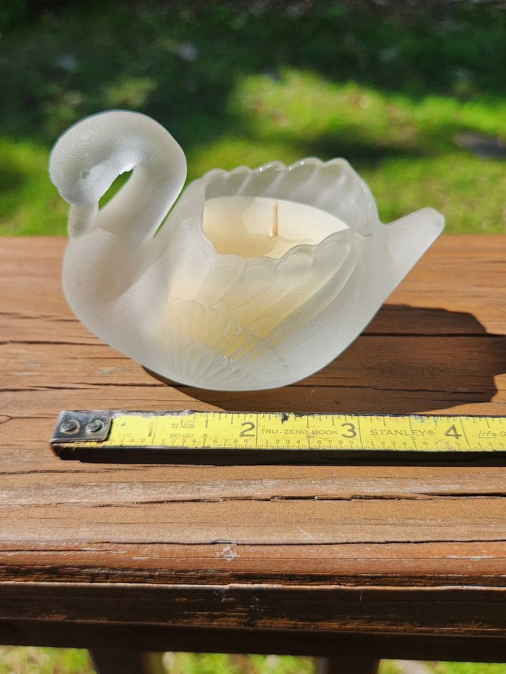 Frosted Glass Swan Candle Holder with Original Candle